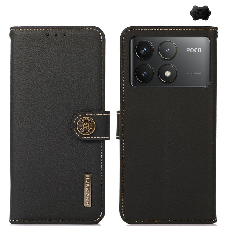 For Xiaomi Redmi K70 KHAZNEH Custer Texture RFID Genuine Leather Phone Case(Black) - K70 Cases by buy2fix | Online Shopping UK | buy2fix