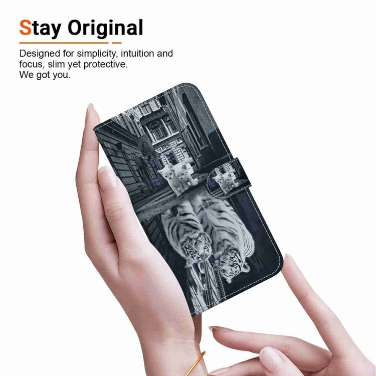 For OnePlus 13 Crystal Texture Colored Drawing Leather Phone Case(Cat Tiger Reflection) - OnePlus Cases by buy2fix | Online Shopping UK | buy2fix