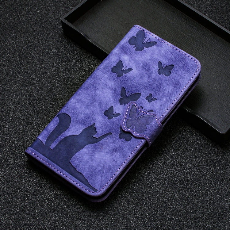 For Xiaomi Redmi Note 13 Pro+ 5G Butterfly Cat Embossing Flip Leather Phone Case(Purple) - Note 13 Pro+ Cases by buy2fix | Online Shopping UK | buy2fix