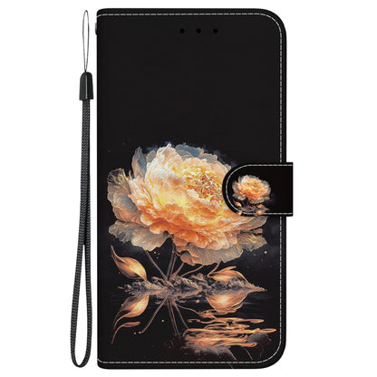 For Motorola Moto G Play 4G 2024 Crystal Texture Colored Drawing Leather Phone Case(Gold Peony) - Motorola Cases by buy2fix | Online Shopping UK | buy2fix