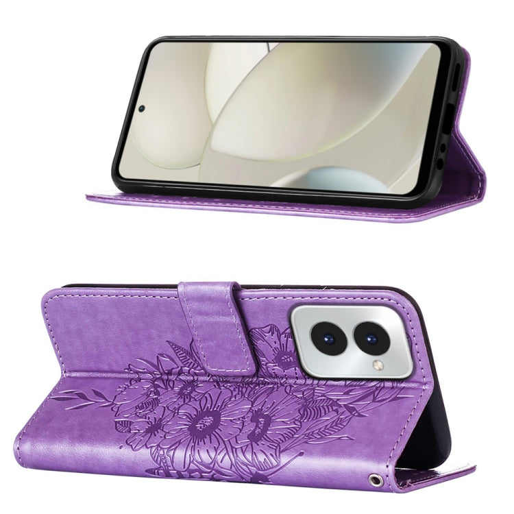 For Motorola Moto G Power 5G 2024 Embossed Butterfly Leather Phone Case(Purple) - Motorola Cases by buy2fix | Online Shopping UK | buy2fix