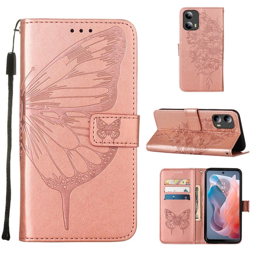 For Motorola Moto G Play 5G 2024 Embossed Butterfly Leather Phone Case(Rose Gold) - Motorola Cases by buy2fix | Online Shopping UK | buy2fix