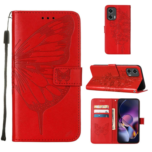 For Motorola Moto G Stylus 5G 2024 Embossed Butterfly Leather Phone Case(Red) - Motorola Cases by buy2fix | Online Shopping UK | buy2fix