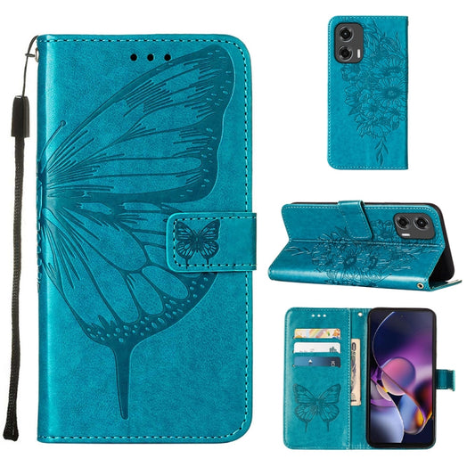 For Motorola Moto G Stylus 5G 2024 Embossed Butterfly Leather Phone Case(Blue) - Motorola Cases by buy2fix | Online Shopping UK | buy2fix