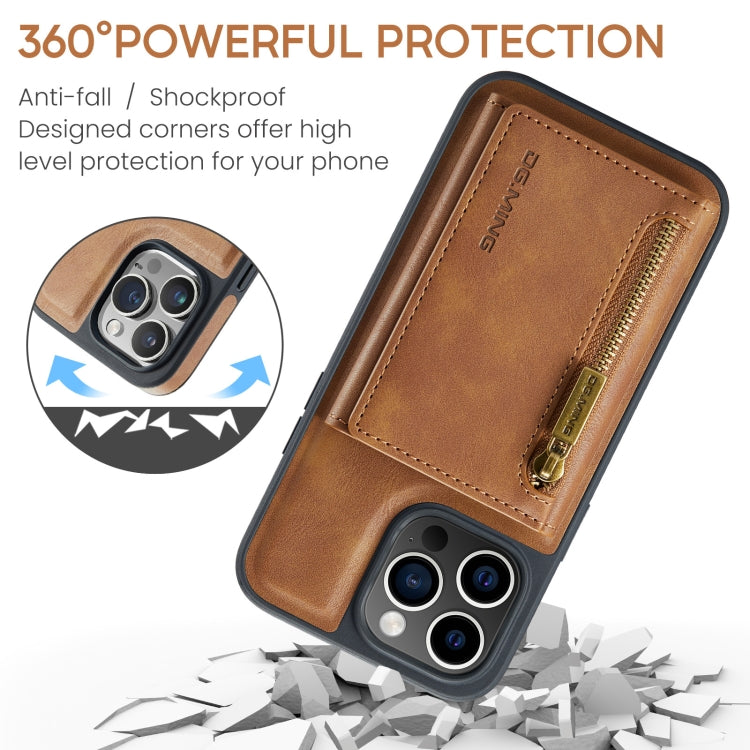 For iPhone 14 Pro Max DG.MING M5 Series Zip RFID Multi Card Detachable Leather Phone Case(Brown) - iPhone 14 Pro Max Cases by DG.MING | Online Shopping UK | buy2fix