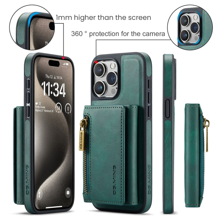 For iPhone 15 Pro Max DG.MING M5 Series Zip RFID Multi Card Detachable Leather Phone Case(Green) - iPhone 15 Pro Max Cases by DG.MING | Online Shopping UK | buy2fix