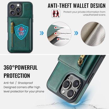 For iPhone 16 Pro Max DG.MING M5 Series Zip RFID Multi Card Detachable Leather Phone Case(Green) - iPhone 16 Pro Max Cases by DG.MING | Online Shopping UK | buy2fix