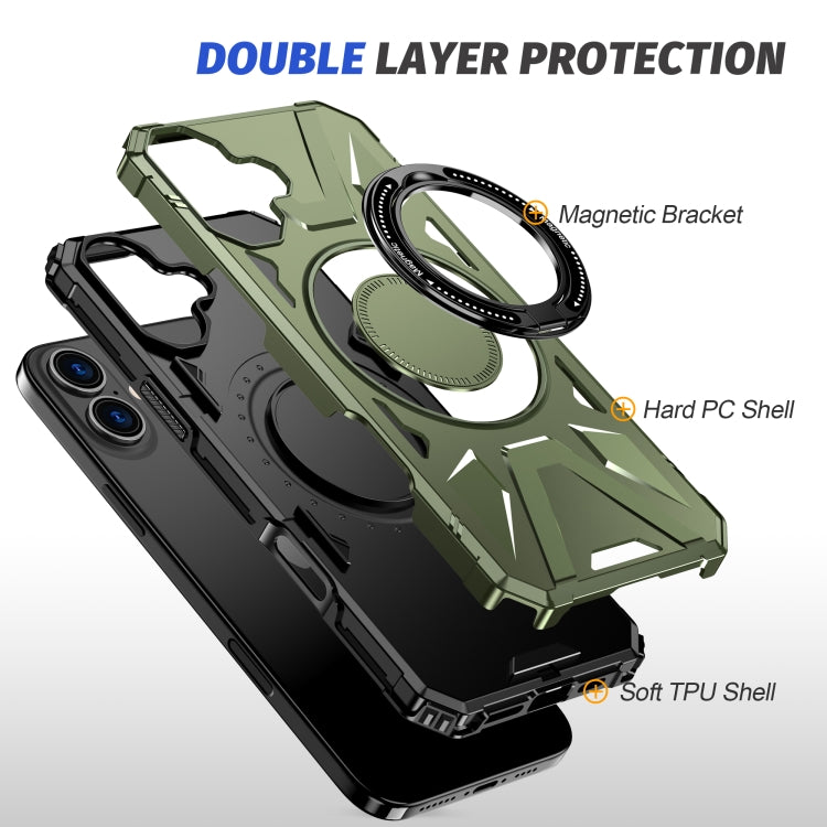 For iPhone 16 MagSafe Magnetic Shockproof Phone Case with Ring Holder(Dark Green) - iPhone 16 Cases by buy2fix | Online Shopping UK | buy2fix