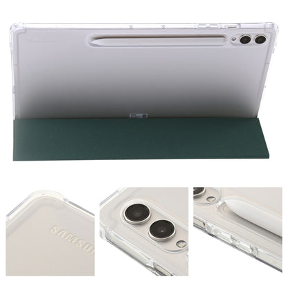 For Samsung Galaxy Tab S9 Ultra/S8 Ultra 3-Fold Clear Acrylic Leather Tablet Case(Deep Green) - Galaxy Tab S9 Ultra Cases by buy2fix | Online Shopping UK | buy2fix