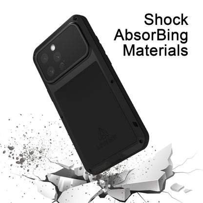 For iPhone 16 Pro Max LOVE MEI Metal Shockproof Life Waterproof Dustproof Phone Case(Black) - iPhone 16 Pro Max Tempered Glass by LOVE MEI | Online Shopping UK | buy2fix