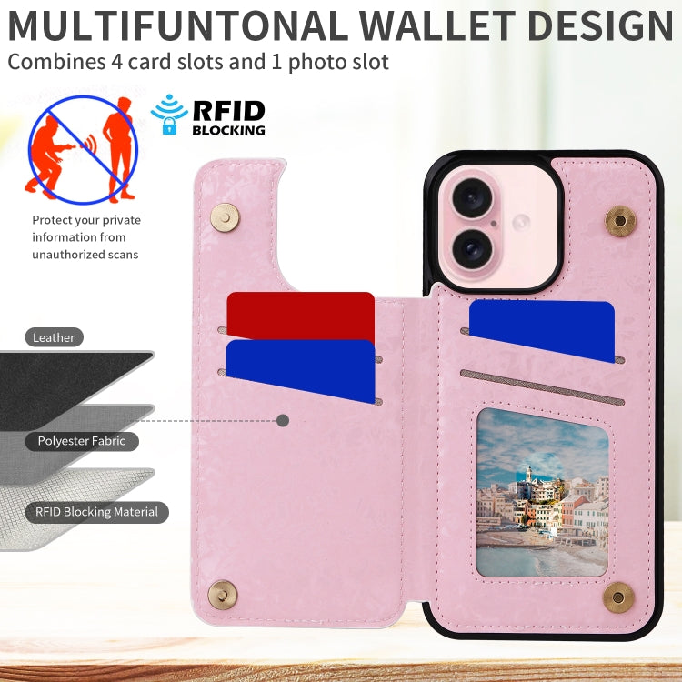 For iPhone 16 Printed Double Buckle RFID Anti-theft Phone Case(Pastoral Rose) - iPhone 16 Cases by buy2fix | Online Shopping UK | buy2fix