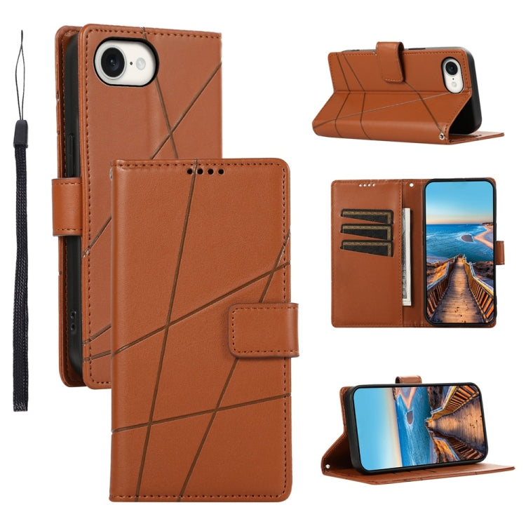 For iPhone SE 2024 PU Genuine Leather Texture Embossed Line Phone Case(Brown) - More iPhone Cases by buy2fix | Online Shopping UK | buy2fix