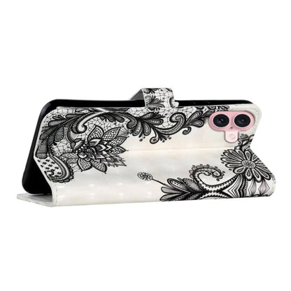 For iPhone 16 Plus Oil Embossed 3D Drawing Leather Phone Case(Lace Flower) - iPhone 16 Plus Cases by buy2fix | Online Shopping UK | buy2fix