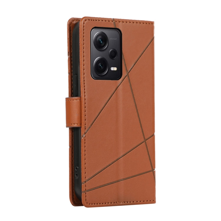 For Xiaomi Redmi Note 12 Pro+ 5G Global PU Genuine Leather Texture Embossed Line Phone Case(Brown) - Xiaomi Cases by buy2fix | Online Shopping UK | buy2fix