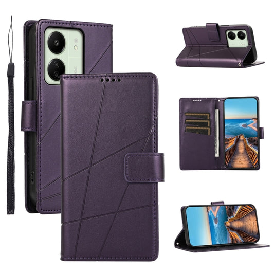 For Xiaomi Redmi 13C PU Genuine Leather Texture Embossed Line Phone Case(Purple) - 13C Cases by buy2fix | Online Shopping UK | buy2fix