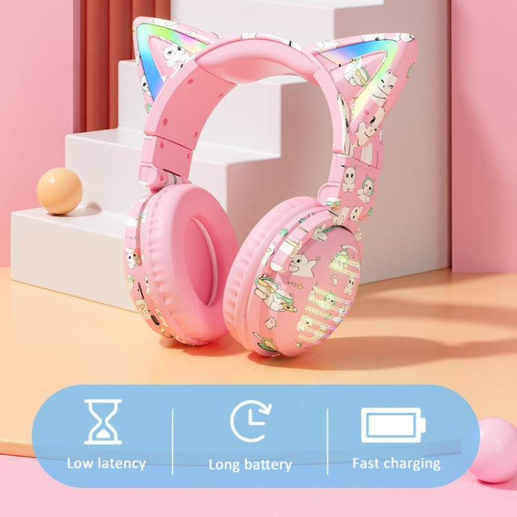 VJ371 Tuya RGB Cat Ear Wireless Bluetooth Earphone with Detachable Microphone(Graffiti Blue) - Headset & Headphone by buy2fix | Online Shopping UK | buy2fix