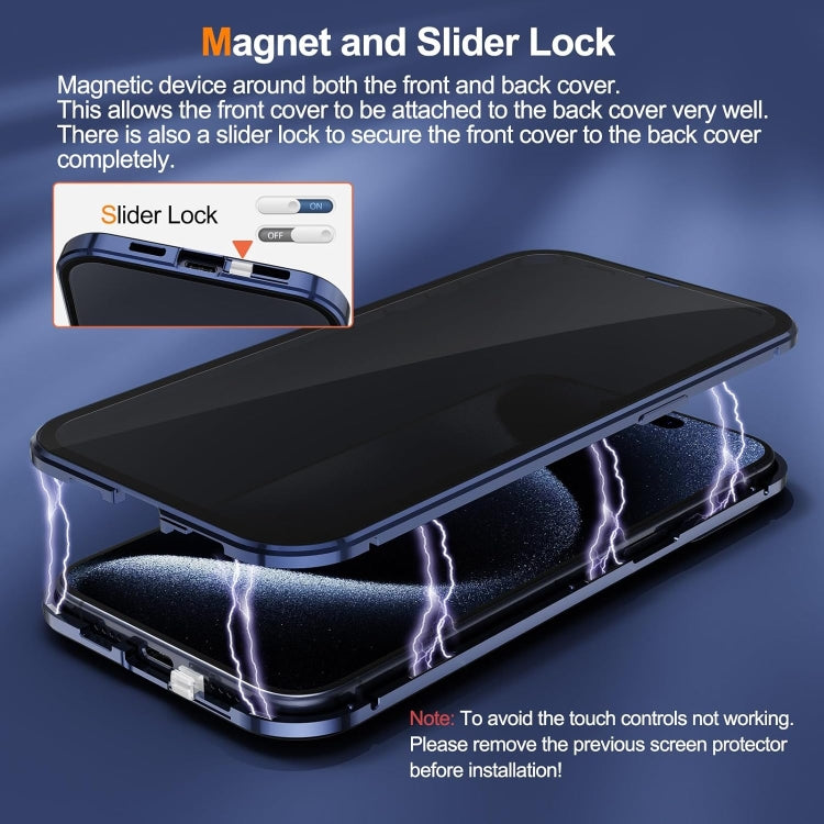 For iPhone 15 Anti-peeping Magnetic Double-sided Tempered Glass Phone Case(Gold) - iPhone 15 Cases by buy2fix | Online Shopping UK | buy2fix