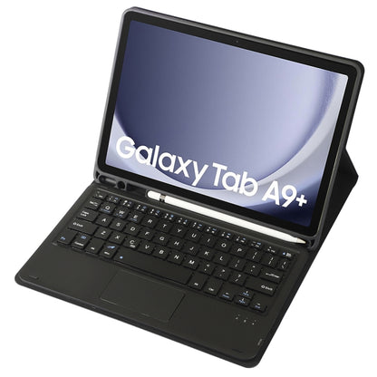 For Samsung Galaxy Tab A9+ X210/X215/X215 A09B-A Candy Color TPU Touch Bluetooth Keyboard Leather Tablet Case with Pen Holder(Black) - Samsung Keyboard by buy2fix | Online Shopping UK | buy2fix