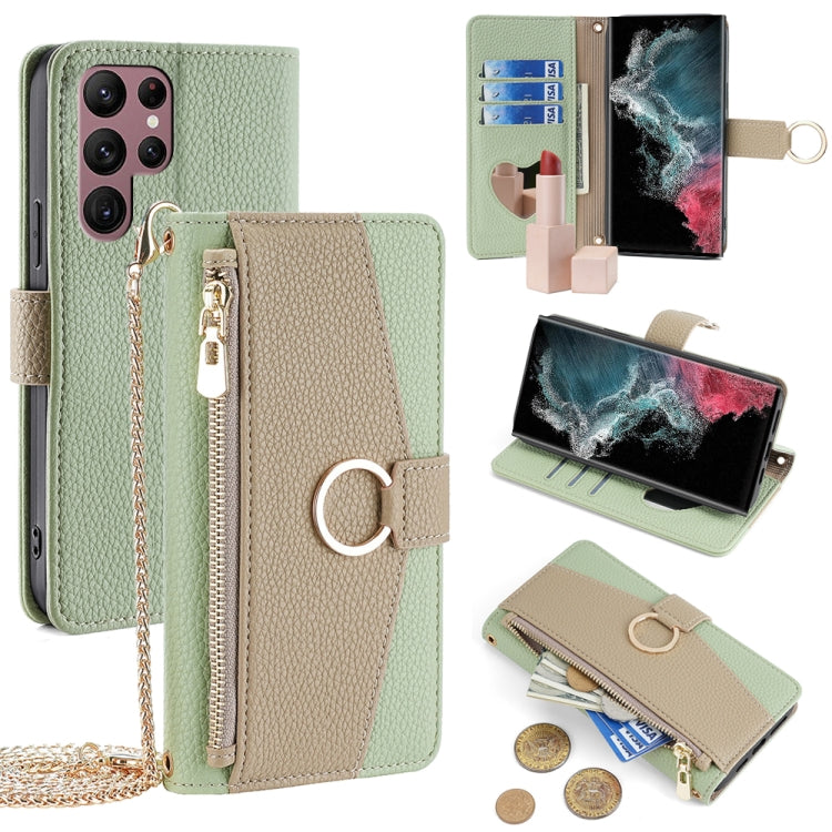 For Samsung Galaxy S22 Ultra 5G Crossbody Litchi Texture Leather Phone Case(Green) - Galaxy S22 Ultra 5G Cases by buy2fix | Online Shopping UK | buy2fix