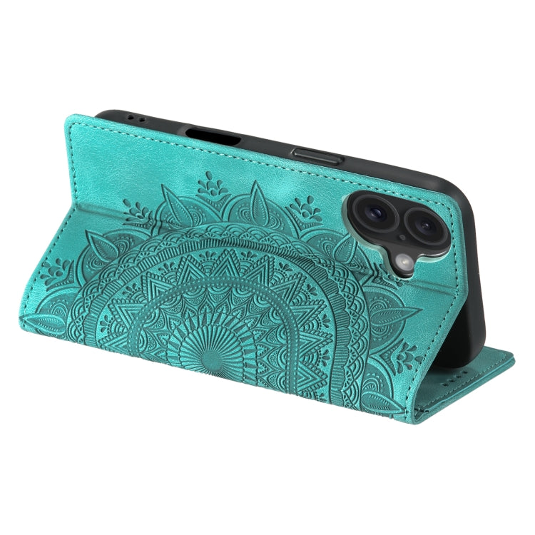 For iPhone 16 Totem Embossed Magnetic Leather Phone Case(Green) - iPhone 16 Cases by buy2fix | Online Shopping UK | buy2fix