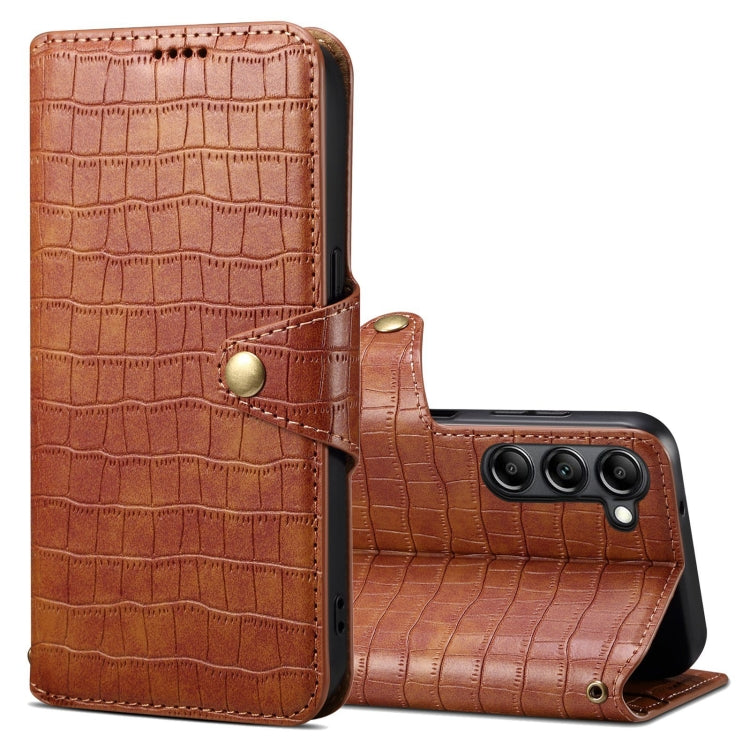 For Samsung Galaxy S24 5G Denior Crocodile Texture Oil Edge Leather Phone Case(Brown) - Galaxy S24 5G Cases by Denior | Online Shopping UK | buy2fix