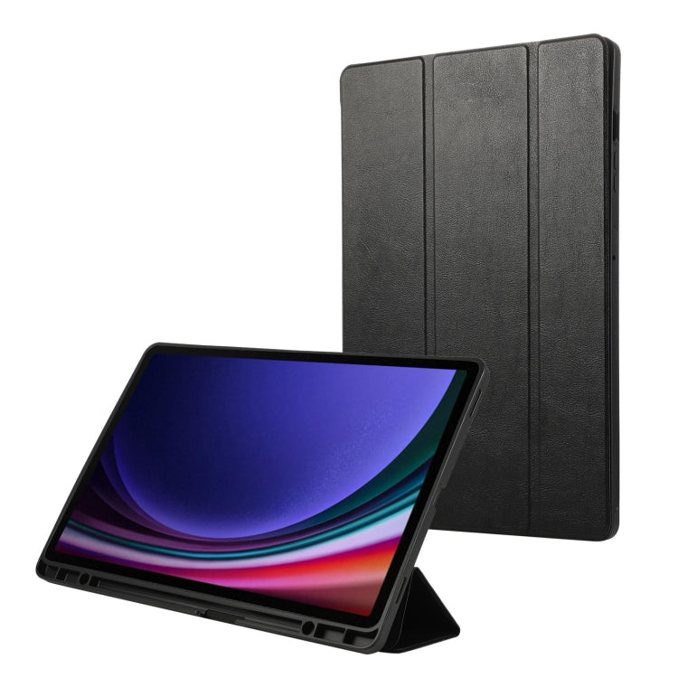 For Samsung Galaxy Tab S9 FE+ 3-Fold Pure Color TPU Leather Tablet Case with Pen Slot(Black) - Galaxy Tab S9 FE+ by buy2fix | Online Shopping UK | buy2fix