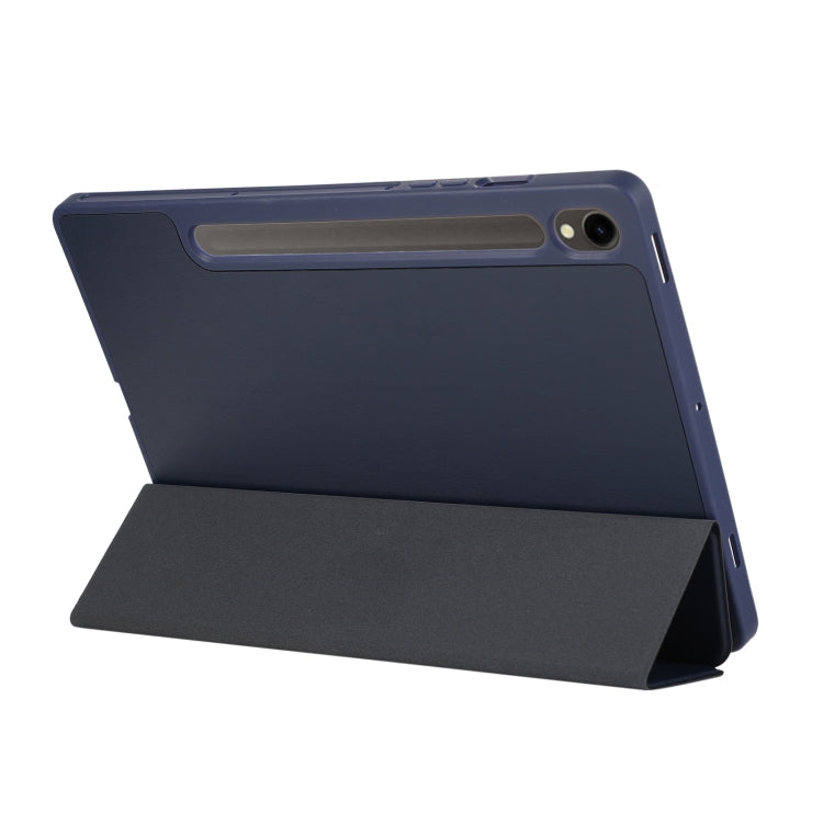 For Samsung Galaxy Tab S9 FE 3-Fold Pure Color TPU Leather Tablet Case with Pen Slot(Dark Blue) - Galaxy Tab S9 FE by buy2fix | Online Shopping UK | buy2fix