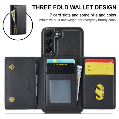 For Samsung Galaxy S22+ DG.MING M5 Series Zip RFID Multi Card Detachable Leather Phone Case(Black) - Galaxy S22+ 5G Cases by DG.MING | Online Shopping UK | buy2fix