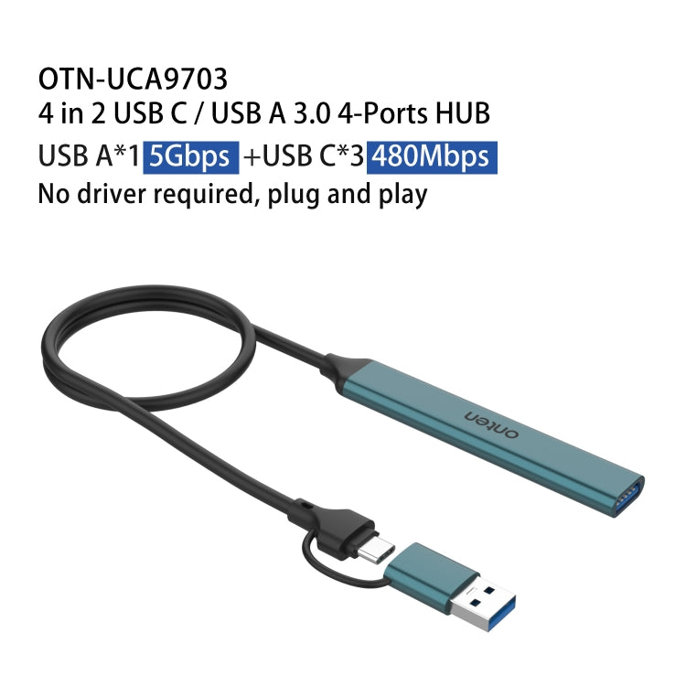 Onten UCA9703 4 in 2 USB 3.0 + Type-C to 3 Type-C + USB HUB Docking Station (Pine Needle Green) - USB 3.0 HUB by Onten | Online Shopping UK | buy2fix