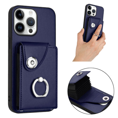 For iPhone 16 Pro Max Organ Card Bag Ring Holder Phone Case(Blue) - iPhone 16 Pro Max Cases by buy2fix | Online Shopping UK | buy2fix