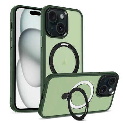 For iPhone 15 Plus MagSafe Holder Skin-feel PC Hybrid TPU Phone Case(Green) - iPhone 15 Plus Cases by buy2fix | Online Shopping UK | buy2fix