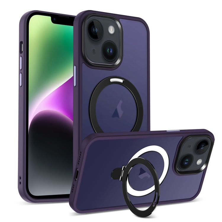 For iPhone 14 MagSafe Holder Skin-feel PC Hybrid TPU Phone Case(Dark Purple) - iPhone 14 Cases by buy2fix | Online Shopping UK | buy2fix