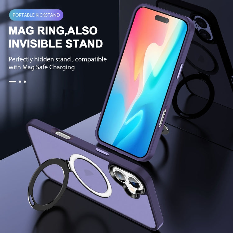 For iPhone 16 Plus Skin-feel MagSafe Holder PC Hybrid TPU Phone Case(Dark Purple) - iPhone 16 Plus Cases by buy2fix | Online Shopping UK | buy2fix