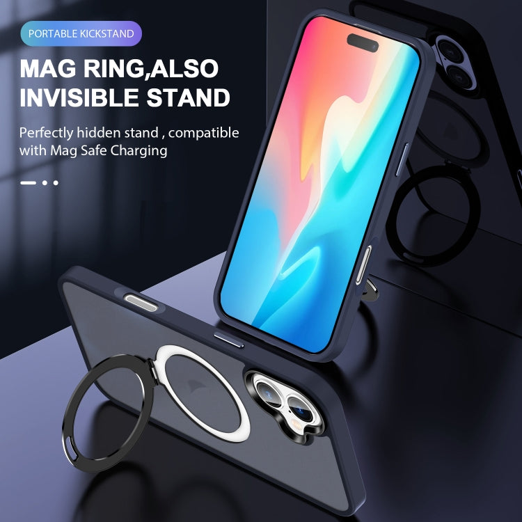 For iPhone 16 Skin-feel MagSafe Holder PC Hybrid TPU Phone Case(Dark Blue) - iPhone 16 Cases by buy2fix | Online Shopping UK | buy2fix