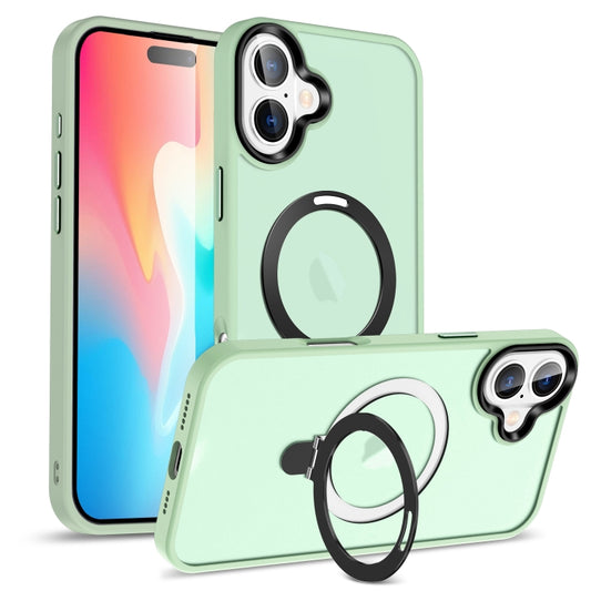 For iPhone 16 Skin-feel MagSafe Holder PC Hybrid TPU Phone Case(Matcha Green) - iPhone 16 Cases by buy2fix | Online Shopping UK | buy2fix