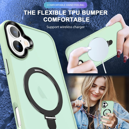 For iPhone 16 Skin-feel MagSafe Holder PC Hybrid TPU Phone Case(Matcha Green) - iPhone 16 Cases by buy2fix | Online Shopping UK | buy2fix