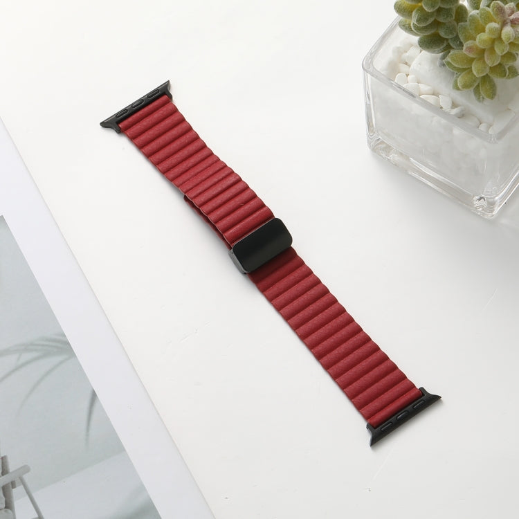 For Apple Watch Series 8 45mm Water Ripple Magnetic Folding Buckle Watch Band, Style: Bold Version(Wine Red) - Watch Bands by buy2fix | Online Shopping UK | buy2fix