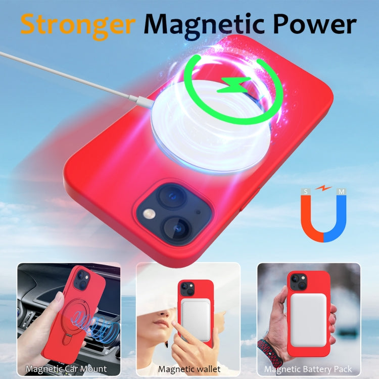 For iPhone 15 MagSafe Magnetic Liquid Silicone Phone Case with Ring Holder(Red) - iPhone 15 Cases by buy2fix | Online Shopping UK | buy2fix