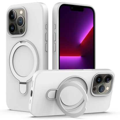 For iPhone 16 Pro Max Liquid Silicone MagSafe Magnetic Phone Case with Ring Holder(White) - iPhone 16 Pro Max Cases by buy2fix | Online Shopping UK | buy2fix