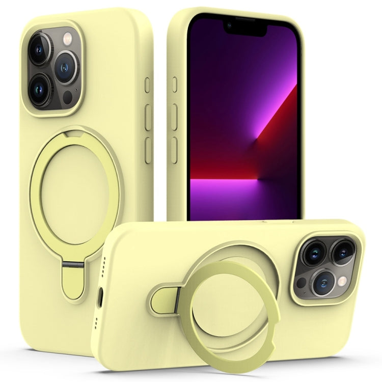 For iPhone 16 Pro Max Liquid Silicone MagSafe Magnetic Phone Case with Ring Holder(Yellow) - iPhone 16 Pro Max Cases by buy2fix | Online Shopping UK | buy2fix