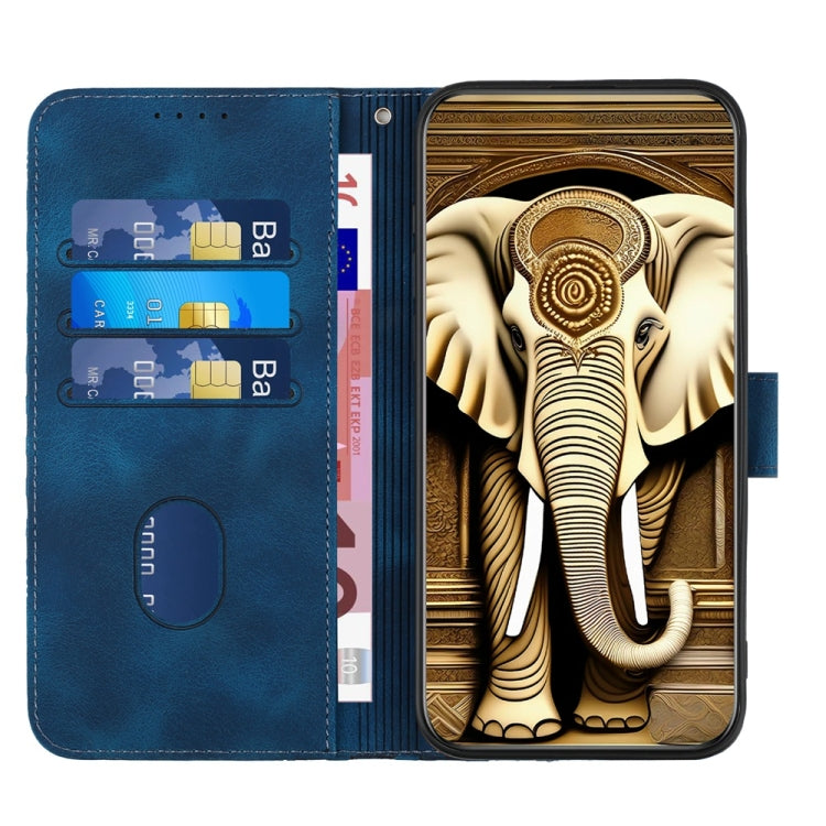 For iPhone 16 Plus YX0060 Elephant Head Embossed Phone Leather Case with Lanyard(Royal Blue) - iPhone 16 Plus Cases by buy2fix | Online Shopping UK | buy2fix