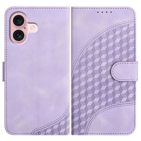 For iPhone 16 YX0060 Elephant Head Embossed Phone Leather Case with Lanyard(Light Purple) - iPhone 16 Cases by buy2fix | Online Shopping UK | buy2fix