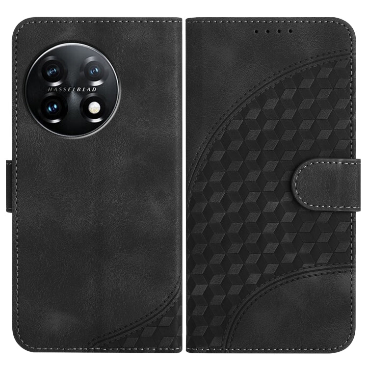 For OnePlus 11 YX0060 Elephant Head Embossed Phone Leather Case with Lanyard(Black) - OnePlus Cases by buy2fix | Online Shopping UK | buy2fix