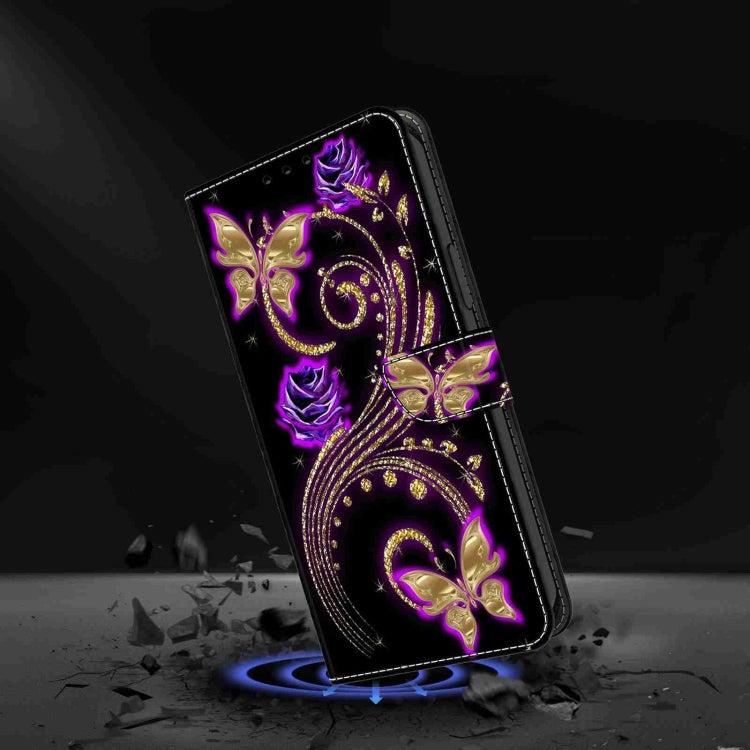 For Samsung Galaxy S24 Ultra 5G Crystal 3D Shockproof Protective Leather Phone Case(Purple Flower Butterfly) - Galaxy S24 Ultra 5G Cases by buy2fix | Online Shopping UK | buy2fix