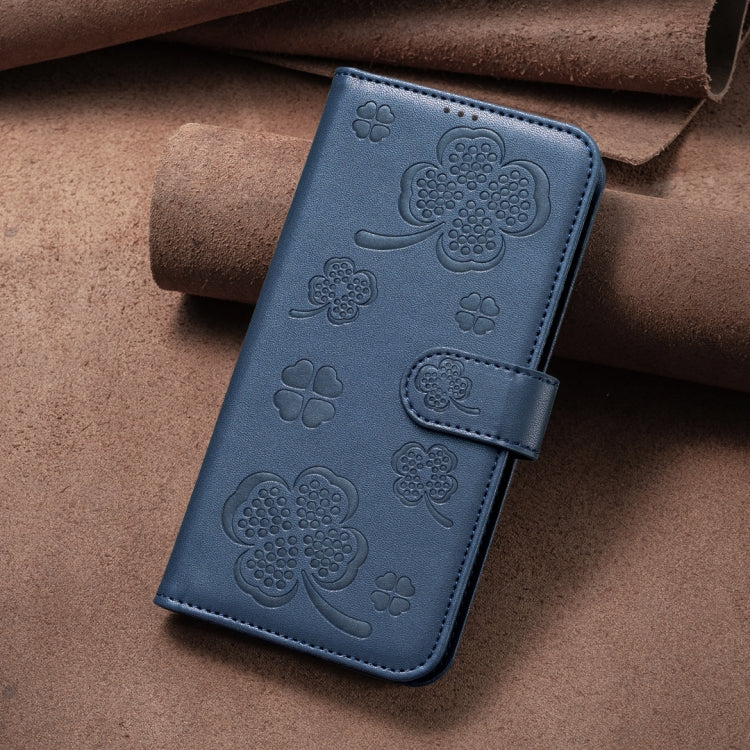 For iPhone 16 Pro Max Four-leaf Embossed Leather Phone Case(Blue) - iPhone 16 Pro Max Cases by buy2fix | Online Shopping UK | buy2fix