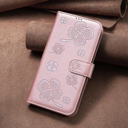 For iPhone 16 Pro Four-leaf Embossed Leather Phone Case(Pink) - iPhone 16 Pro Cases by buy2fix | Online Shopping UK | buy2fix