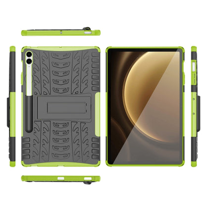 For Samsung Galaxy Tab S9 FE+ Tire Texture TPU + PC Tablet Case with Holder(Green) - Galaxy Tab S9 FE+ by buy2fix | Online Shopping UK | buy2fix