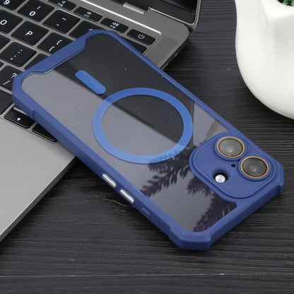 For iPhone 16 Plus Colorful Two-Color Lens Film MagSafe Magnetic Horn Acrylic+TPU Case(Blue) - iPhone 16 Plus Cases by buy2fix | Online Shopping UK | buy2fix