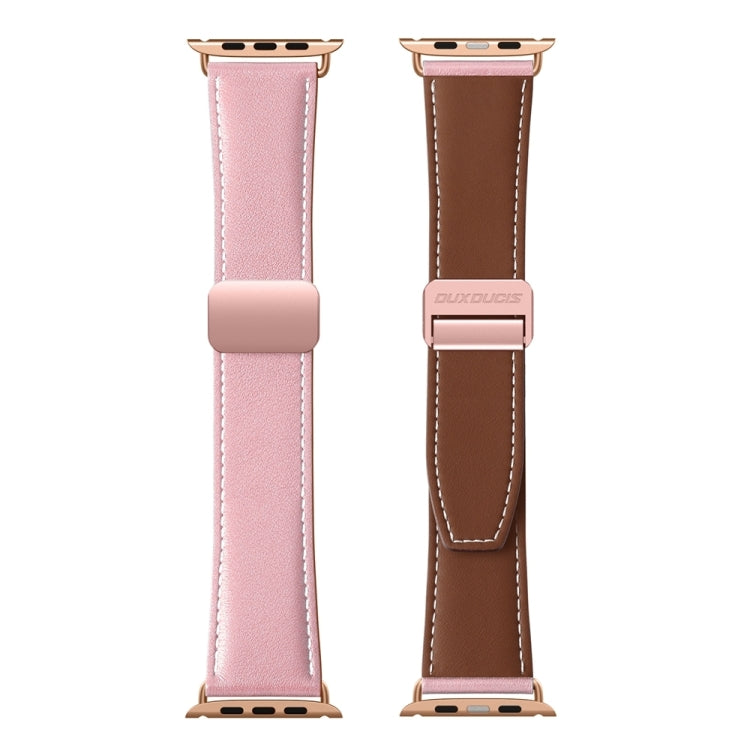 For Apple Watch Series 9 41mm DUX DUCIS YA Series Magnetic Buckle Genuine Leather Watch Band(Pink) - Watch Bands by DUX DUCIS | Online Shopping UK | buy2fix