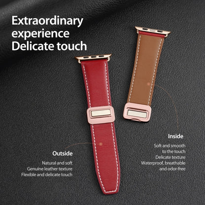 For Apple Watch Series 7 45mm DUX DUCIS YA Series Magnetic Buckle Genuine Leather Watch Band(Red) - Watch Bands by DUX DUCIS | Online Shopping UK | buy2fix